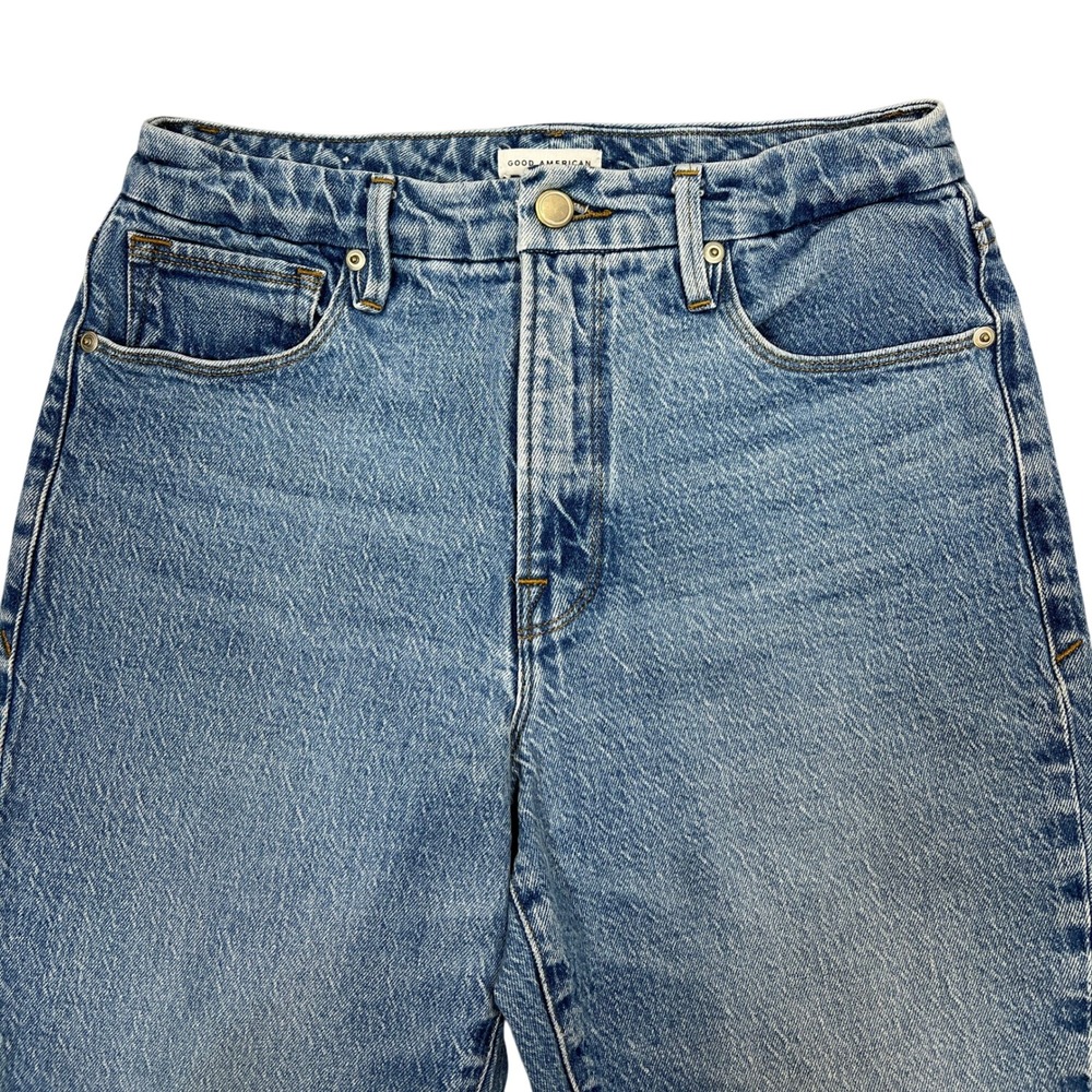 Good American Good Classic Straight Raw Hem Jeans 6/28 Stretch High-Rise Grunge - Picture 6 of 10
